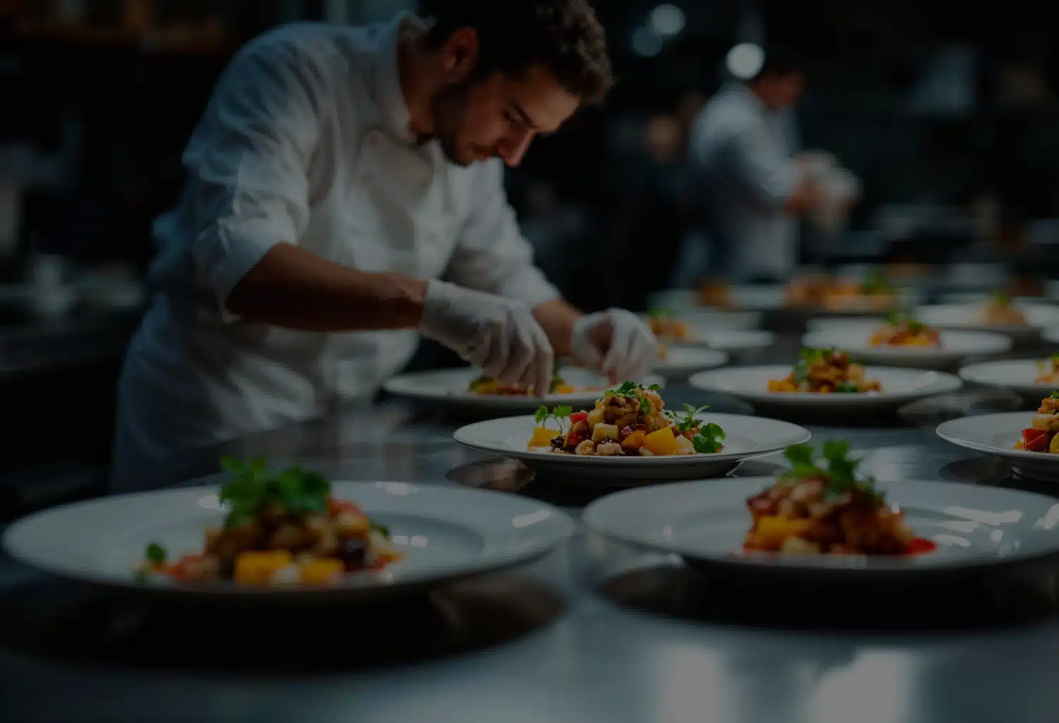 chef plating gourmet food for a catering event in Abu Dhabi